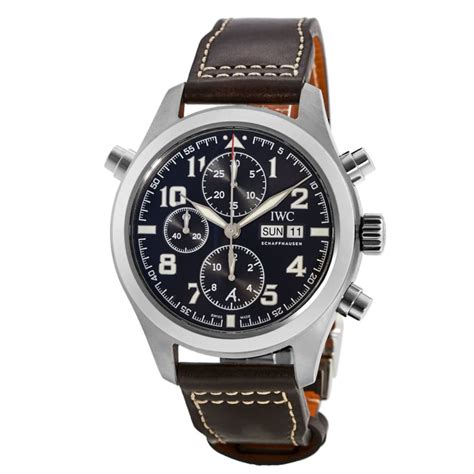 iwc iw371808|IWC Pilot's Double Chronograph Automatic Brown Dial Leather .